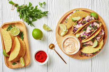 salmon tacos with shredded red cabbage salad