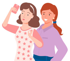 Fototapeta premium Taking selfie icon. Women taking selfie vector icon for web design isolated on white background