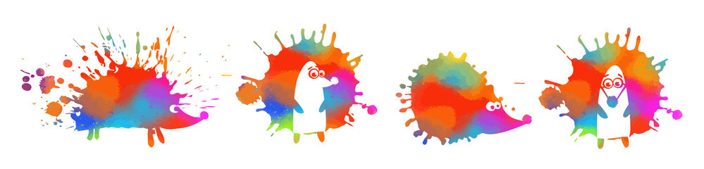 Set of rainbow hedgehogs. A multicolored abstract hedgehog. Vector illustration © Мария Неноглядова