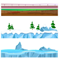 Cartoon rounds layers land with road and snow