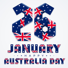 January 26, Australia Day congratulatory design with Australian flag elements. Vector illustration.