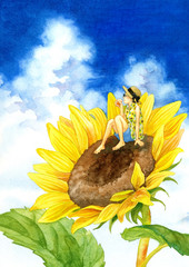A sunflower and a fairy girl