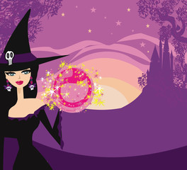 beautiful and sexy witch with a magic ball