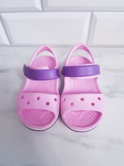 Beautiful pink sandals with a purple strap