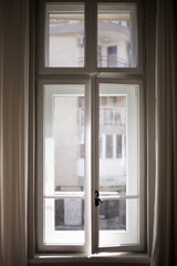 Authentic wooden white frame window