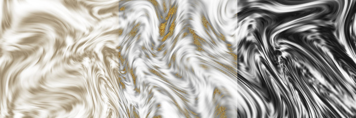 Set of marbling art texture background.