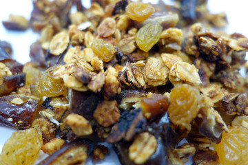 Tasty granola on white.