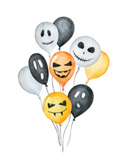 Watercolor vector Happy Halloween card isolated on a white background.