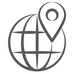 
Globe with map pointer, geolocation icon in line style 
