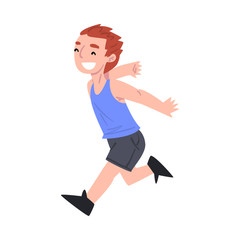 Fototapeta na wymiar Happy Little Boy Running Cartoon Style Vector Illustration on White Background