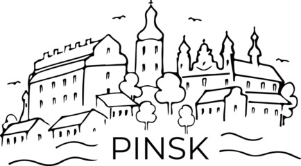Line art historic center sights city Pinsk