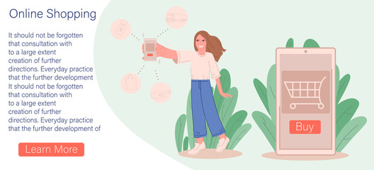 Online shopping design vector illustration cartoon flat modern style