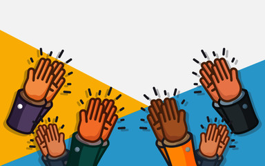 Obraz premium People applaud. Human hands clapping ovation. Businessman hands clapping. Flat cartoon business success concept design. Vector illustration