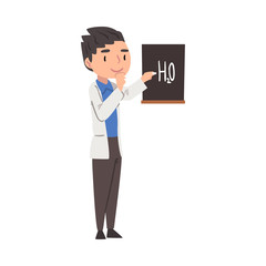 Male Scientist or Student Character Working at Medical or Researching Laboratory Cartoon Style Vector Illustration