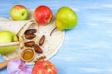 bread lavender with apples on the table, harvest festival
