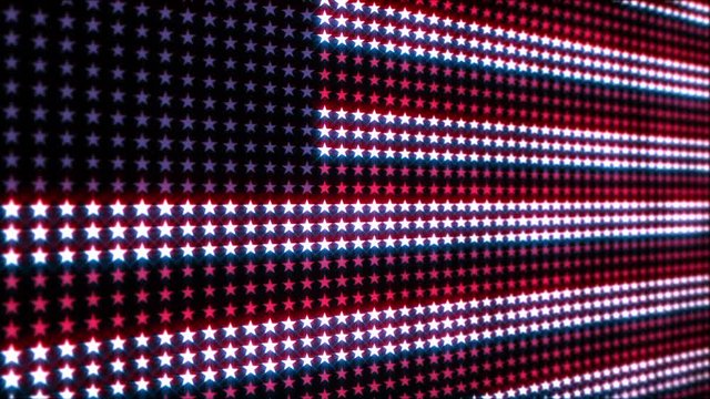 Stars and Stripes: flashing red, white and blue stars LED lights display screen - looping, full HD, USA, American style motion background animation.