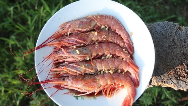 langoustines on a plate marinated in sauce