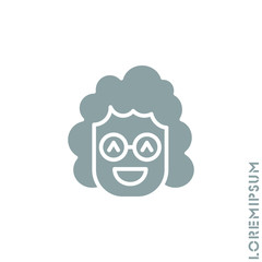 Laughing, emoticon girl, woman icon. Fun, face vector. Humor, smile, positive symbol. style sign for mobile concept and web design. Smile symbol logo illustration. vector graphics. Gray on white backg