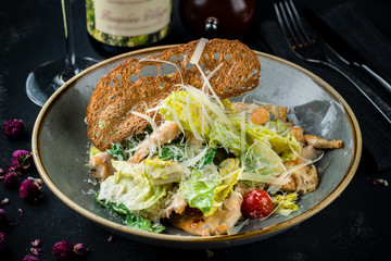 Caesar salad in an expensive restaurant