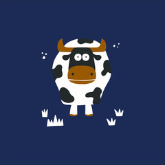 Cute Cartoon Bull on a blue background. Template poster, card, invitation for party with year 2021 Lunar horoscope sign.