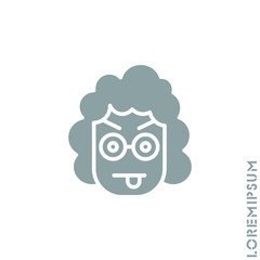 Mocking teasing and angry girl, woman icon. showing tongue and frowning eyebrows Emoticon Icon Vector Illustration. Style. gray on white background