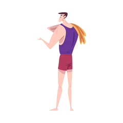 Man in Underwear Standing with Towel on his Shoulder, Daily Routine Hygienic Procedure Cartoon Vector Illustration