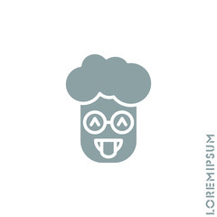 teasing emoji. Vector boy, man icon of cartoon teasing emoji with tongue and winking eyes in style emoticon. gray on white background 
