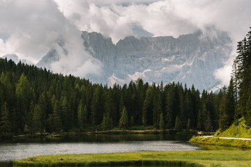 Panorama landscape of Misurina lake in Italy