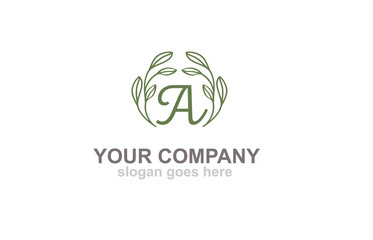 Letter A Green Leaf Royal Logo 