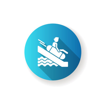 recommend clip art: Sliding on swim circle blue flat design long shadow glyph icon. Water park attraction. Active summer recreation, aqua park entertainment. Tourist on waterslide silhouette RGB color illustration