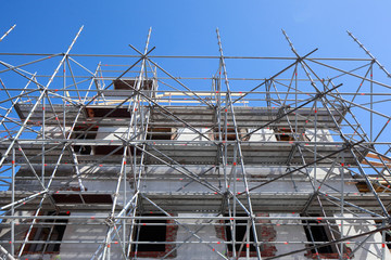 Baugerüst, Blauer Himmel, Warnemünde, Rostock, Mecklenburg-Vorpommern, Deutschland, Europa