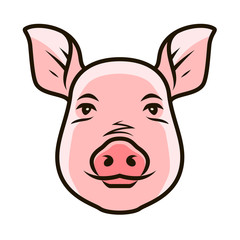 Cute pig portrait symbol. Farm animal, food concept