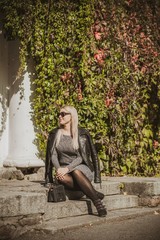 Fototapeta na wymiar Autumn - fall season, casual style for plus size womens. Fashionable clothes and outfit elements