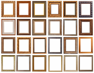frames for paintings antique gold gilding set isolated on white background