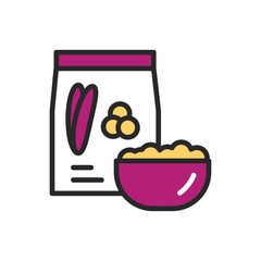 Amaranth package and bowl of porridge color line icon. Healthy, organic food. Proper nutrition. Isolated vector element. Outline pictogram for web page, mobile app, promo