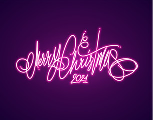 Merry Christmas glowing neon sign. Vector Illustration.