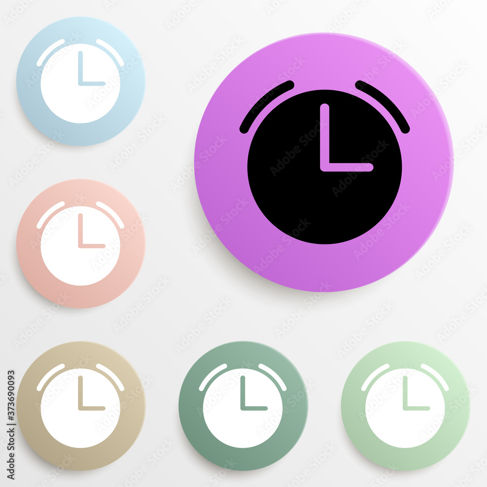 Poster alarm clock badge color set. simple glyph, flat vector of web icons for ui and ux, website or mobile
