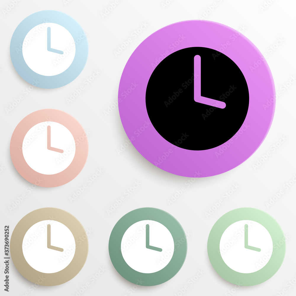 Poster clock badge color set. simple glyph, flat vector of web icons for ui and ux, website or mobile appli