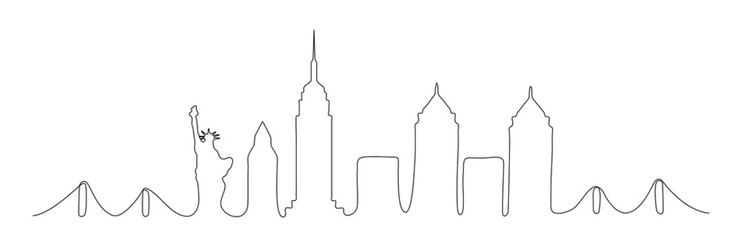 New York city one line buildings. New York City skyline vector illustration isolated on white 