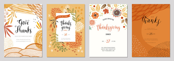 Trendy abstract Thanksgiving templates. Good for invitation, card, flyer, cover, banner, placard and brochure.