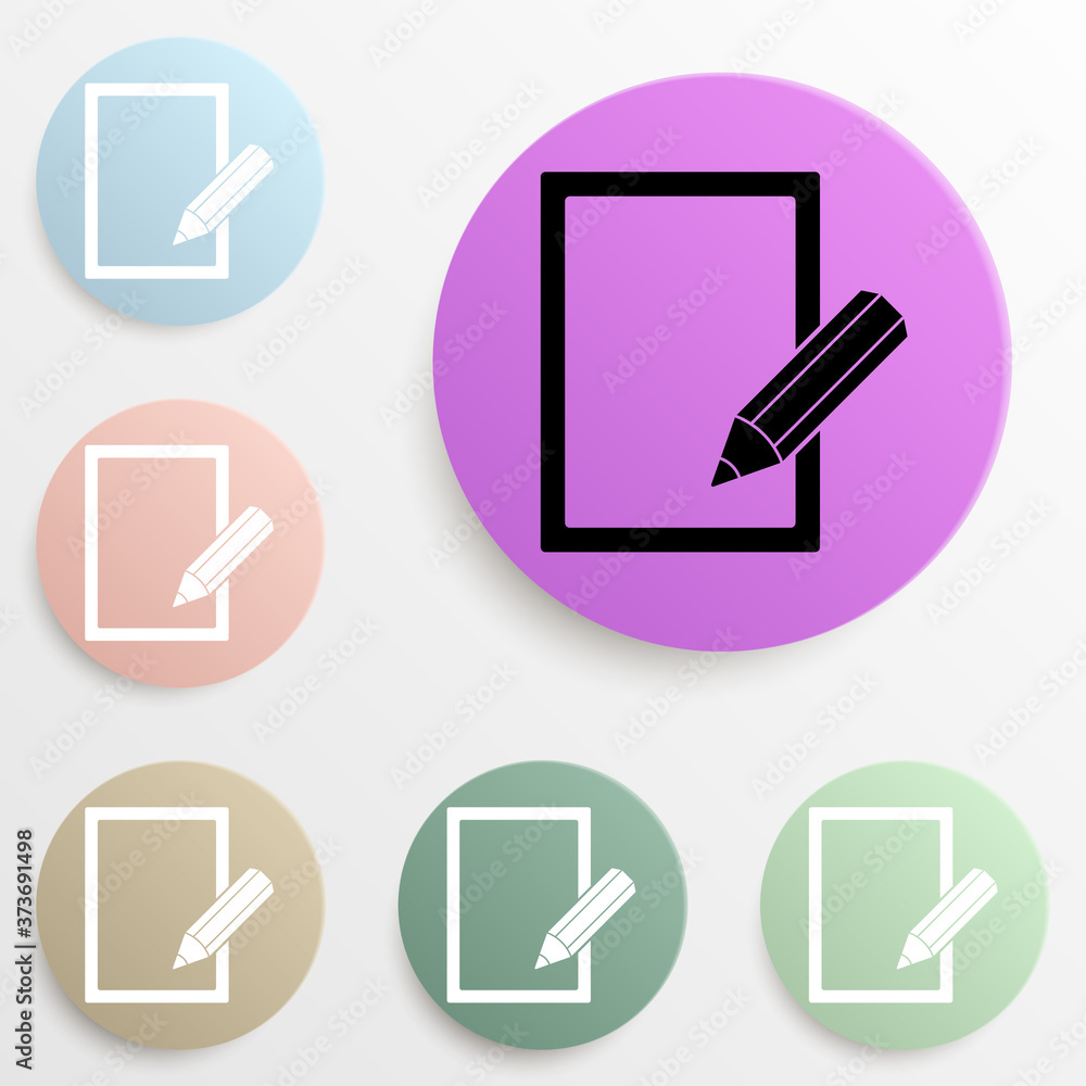 Poster sheet and pencil badge color set. simple glyph, flat vector of web icons for ui and ux, website or m