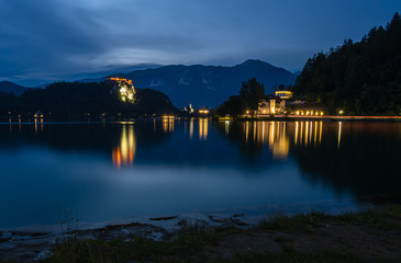 Evening blue hour at Bled lake in Slovenia