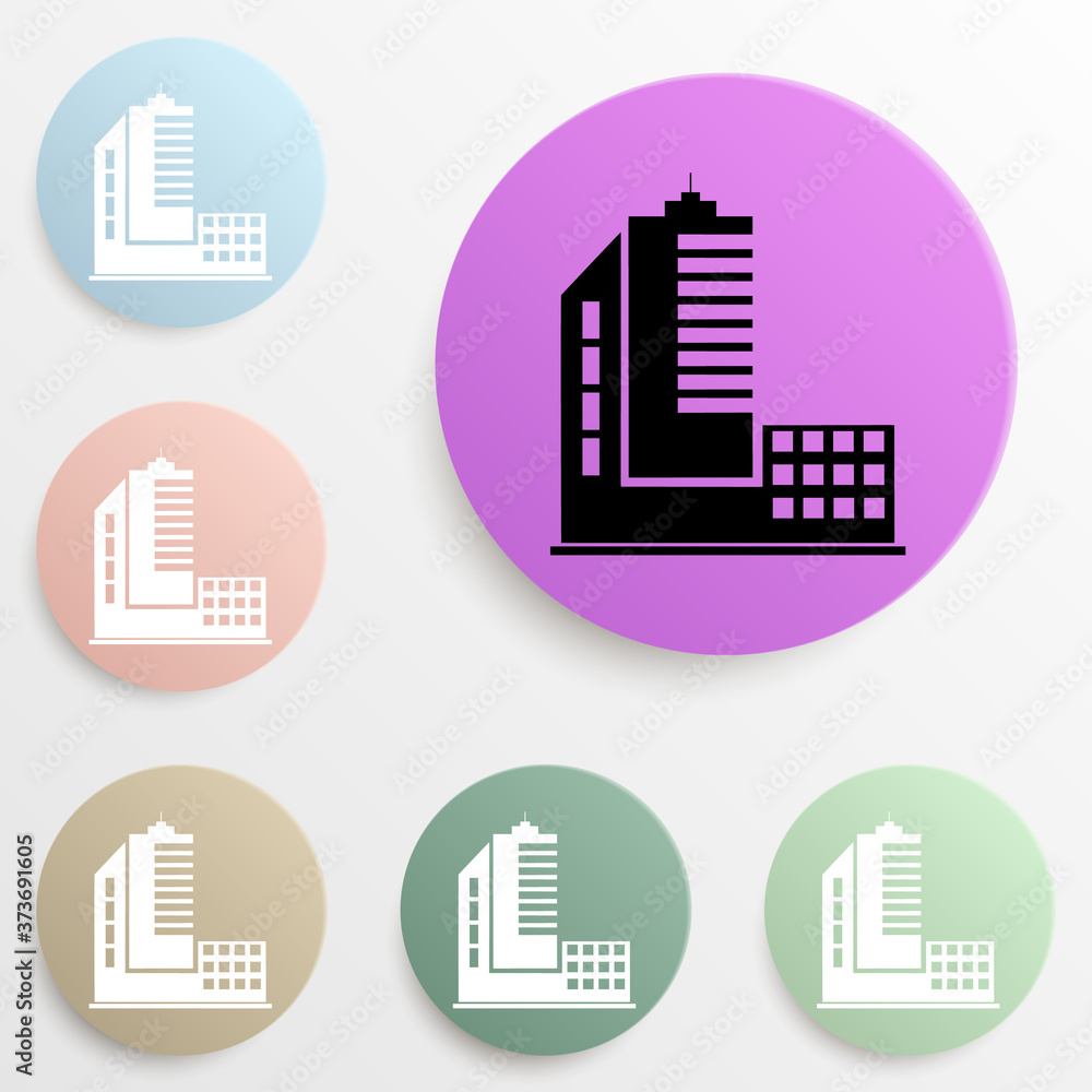 Aufkleber high-rise buildings badge color set. simple glyph, flat vector of web icons for ui and ux, website o