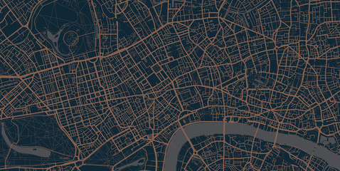 Detailed vector map of central London, UK