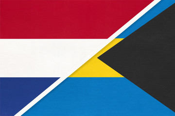 Netherlands or Holland and The Bahamas, symbol of national flags from textile. Championship between two countries.
