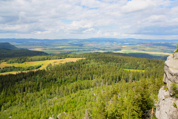 Scenic view from a mountain top in the Gór Stolowych National Park, Silesia, Poland