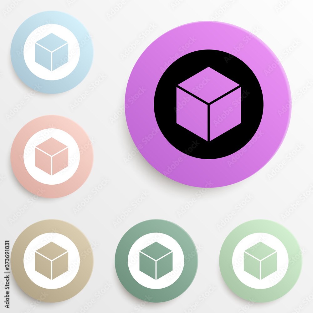 Poster cube in a circle badge color set. simple glyph, flat vector of web icons for ui and ux, website or m