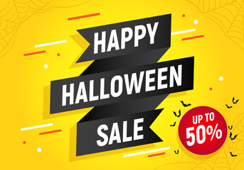 Happy halloween sale, discount card, halloween shopping, sales black ribbon banner, halloween sale vector illustration.