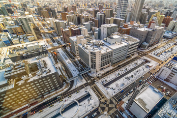 Sapporo city downtown skyline cityscape of Japan sunset