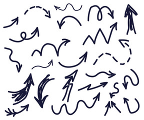 Arrows drawn by hands on a white background. Vector illustration.